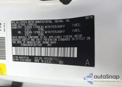 2015 Toyota Sienna Le 8 Passenger из США, поврежденный, VIN 5TDKK3DC0FS671487